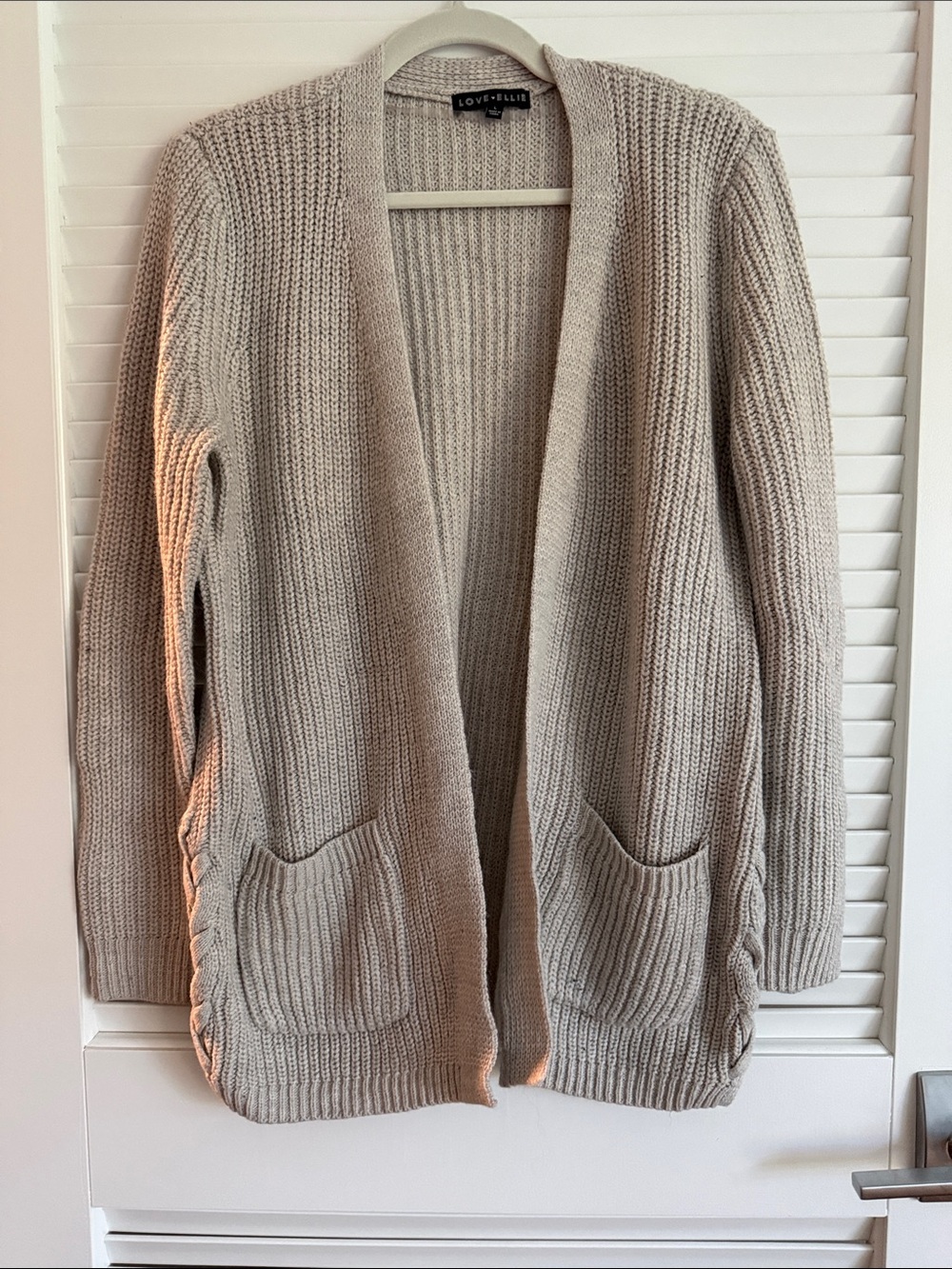 Cream Open-Front Knit Cardigan Sweater